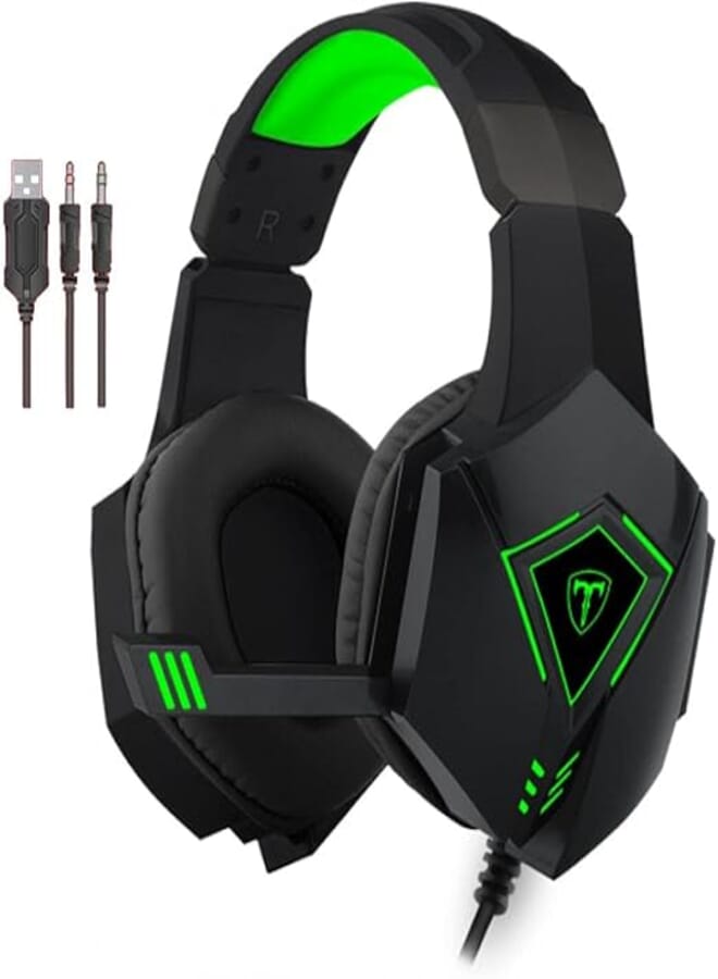 T-DAGGER ROCKY T-RGH206 Gaming Stereo Headphone with 2 Jacks and USB for Green LED Light For Computer
